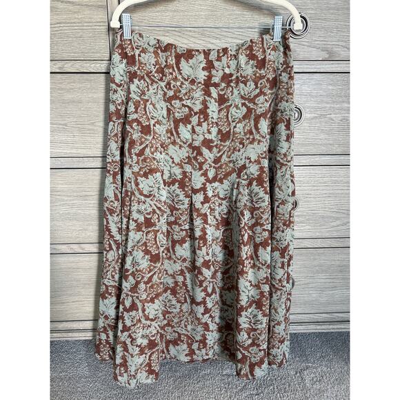 Peruvian Connection | Brown/Green 100% Silk Flared A Line Midi Skirt | 12 - Picture 3 of 12